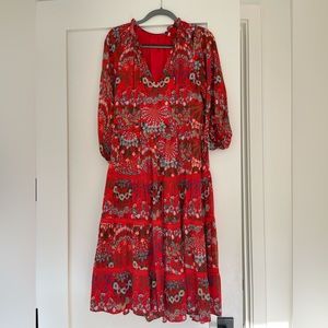 Alice and Olivia Red Patterned Midi Dress, size small